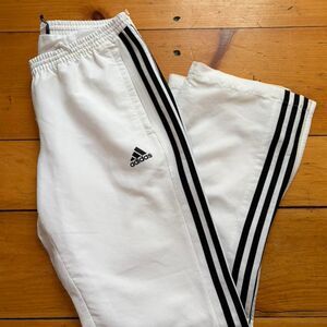 Women's Adidas Climalite White and black striped track pants soccer sports sz M
